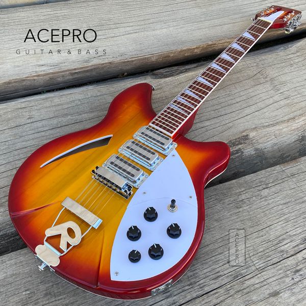 12 string electric guitar 3 pickups cherry sunburst color 24 frets tailpiece bridge rosewood fretboard high quality
